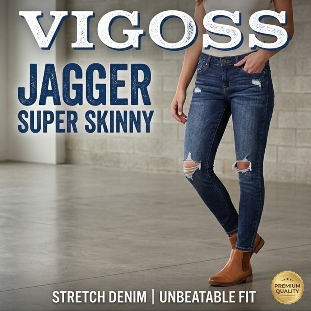 Vigoss Jagger Super Skinny Med Rise Distressed Jeans Women 28 Trendy Dark Wash